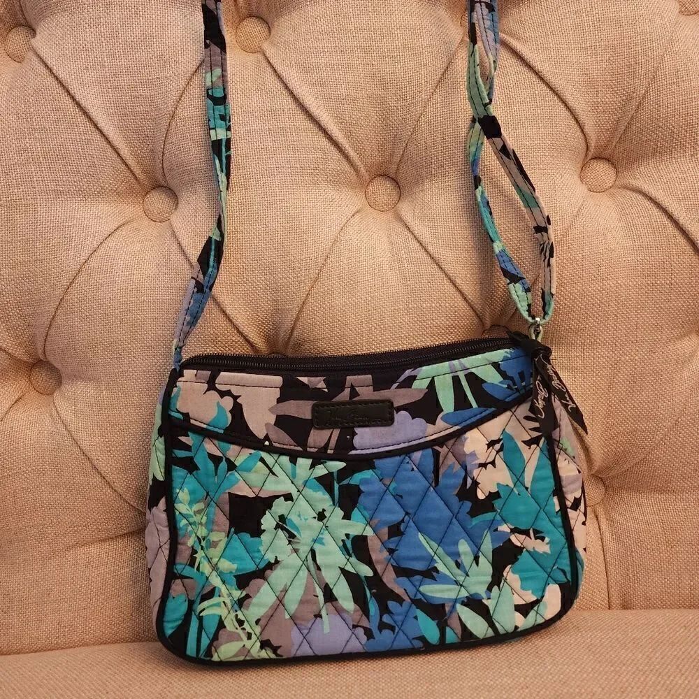 Vera Bradley Blue Green Camo Floral Small Crossbody Bag Purse